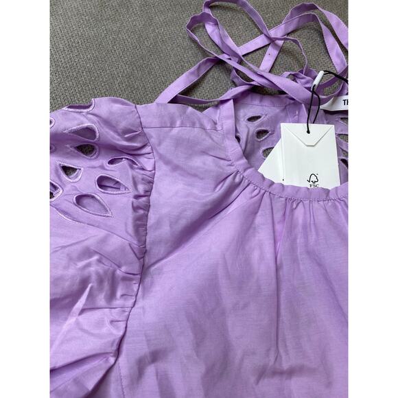 Thakoon Lilac Gathered Eyelet Puff Sleeve Blouse, Size 2 Oversized, NWT - Picture 8 of 9